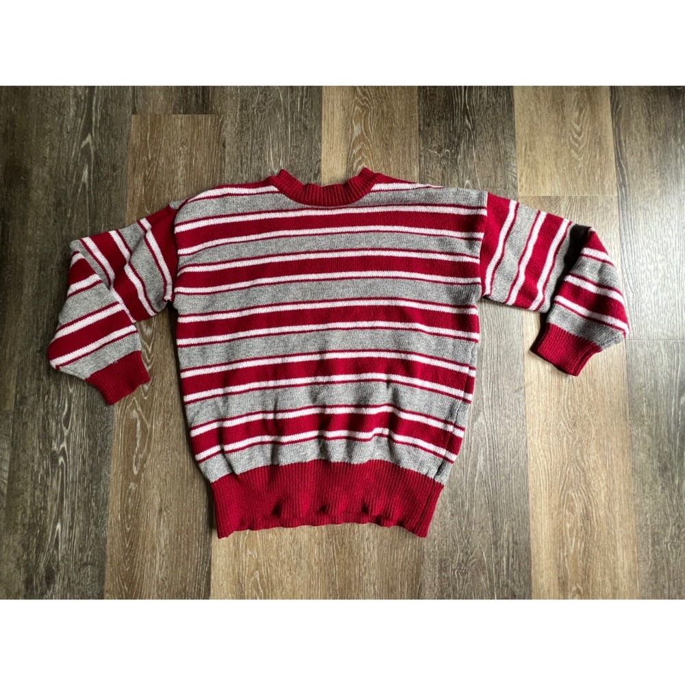 Unbranded Striped Crewneck Sweater Mens Large Red Grey White Knit Pullover